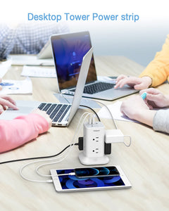 Tower Power Strip with 6 Feet Extension Cord, 8 Outlets 3 USB Chargers, 1700 Joules Surge Protection, Extension Cord with Multiple Outlets, 1875W, Office Supplies, Dorm Essentials, Charging Station