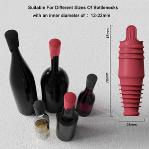 Silicone Wine Stopper Reusable Wine Bottle Stopper, 8Pcs Champagne Stoppers for Bottles, Food Grade Rubber Wine Stoppers for Wine Bottles (Black+Red)