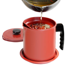 Load image into Gallery viewer, Bacon Grease Container with Fine Mesh Strainer, 1.3 L almost 6 Full Cups Iron Cooking Oil Can with Removable a Coaster Tray for Kitchen Fat Storage Black