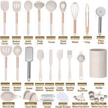 Load image into Gallery viewer, Umite Chef Silicone Kitchen Cooking Utensil Set, 43 pcs Spatula Set with Stainless Steel Handle, Non-stick Heat Resistant - Best Cookware Set-(Khaki)