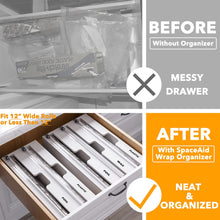 Load image into Gallery viewer, SpaceAid WrapNeat 3 in 1 Wrap Organizer with Cutter and Labels, Plastic Wrap, Aluminum Foil and Wax Bamboo Dispenser for Kitchen Storage Organization Holder for 12&quot; Roll (Natural)