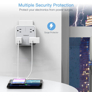 Multi Plug Outlet Extender, TESSAN Surge Protector Splitter with 3 USB (1 USB C Port) Wall Charger, Multiple Expander for Travel, Home, College Dorm Room