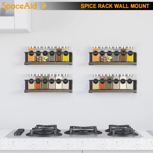 SpaceAid Spice Rack Organizer for Cabinet Door or Wall Mount (4 Pack) with 415 Spice Labels - Wood Hanging Seasoning Shelf for Cupboard Pantry or over the Stove