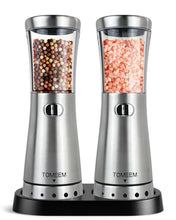 Load image into Gallery viewer, Electric Salt and Pepper Grinder Set with Storage Base, Stainless Steel Rechargeable Salt and Pepper Grinder Set with 4.5 oz Large Capacity, 1.8&quot; Wide Mouth, Adjustable Coarseness, Ideal for Kitchen