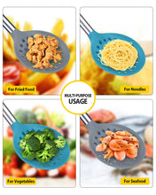 Load image into Gallery viewer, Kitchen Ladle Strainer Set of 2 Large Slotted Spoon with High Heat Resistant BPA Free Non Stick Cooking Skimmers For Draining and Frying (Grey and Teal Blue)