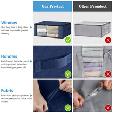 Load image into Gallery viewer, HomeHacks Storage 3-Pack Clothes Organizer Storage Bags Foldable Storage Box with Large Clear Window Sturdy Handles for Closet, Dorm, Pillows, Bedding, Clothes, Blankets, 35L, Gray