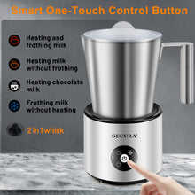 Load image into Gallery viewer, Secura 4-in-1 Automatic Milk Frother, 17oz Teflon-Free Stainless Steel Jug, Hot/Cold Foam Maker &amp; Milk Warmer for Latte, Cappuccino, Macchiato, Hot Chocolate, Includes Silicone Spatula &amp; 2 Whisks