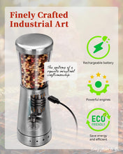 Load image into Gallery viewer, Electric Salt and Pepper Grinder Set with Storage Base, Stainless Steel Rechargeable Salt and Pepper Grinder Set with 4.5 oz Large Capacity, 1.8&quot; Wide Mouth, Adjustable Coarseness, Ideal for Kitchen