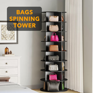SpaceAid 7 Tier Rotating Shoe Rack Tower, Spinning Shoe Display Lazy Susan, Revolving 360 Shoe Rack Storage Round Carousel, Vertical Handbag Rotate Shoes Closet Organization (7-Tier White)