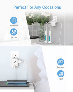 USB Charger Block, TESSAN Wall Plug Adapter with Electrical 4 Box Splitter 3 USB Wall Charger Ports, Multi Plug Outlet Extender Charging for Cruise, Travel, Office, Dorm Essentials