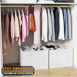 SpaceAid Shoe Organizer for Closet, 2 Pack Foldable Shoe Storage Containers Baskets Boxes Bins w/Adjustable Dividers, Fits 16-32 Pairs, Black