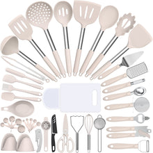 Load image into Gallery viewer, Silicone Cooking Utensil Set, Umite Chef 43 PCS Heat Resistant Kitchen Utensil Gadgets Set-Stainless Steel Handle- Kitchen Spatula Tools for Nonstick Cookware, Pots and Pans Accessories (Khaki)