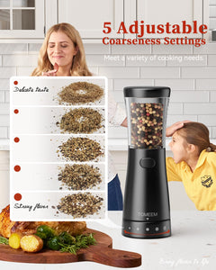 Electric Salt and Pepper Grinder, Stainless Steel Rechargeable Salt and Pepper Grinder Set with 4.5 oz Large Capacity, 1.8" Wide Mouth, Adjustable Coarseness, Ideal for Kitchen