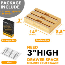 Load image into Gallery viewer, SpaceAid WrapNeat 2 in 1 Wrap Organizer with Cutter and Labels, Plastic Wrap, Aluminum Foil and Wax Bamboo Dispenser for Kitchen Storage Organization Holder for 12&quot; Roll (Natural)