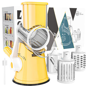 Rotary Cheese Grater Hand Crank Cheese Shredder for Fresh Cheese, Vegetable, Nuts,Non-slip Suction Base, Free Cleaning Brush Three Blades, Black