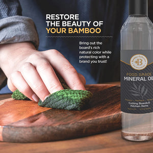 Mineral Oil for Wood Cutting Board - 8 oz Food Grade Wood Oil, Cutting Board Oil and Butcher Block Oil Conditioner, Food Safe Mineral Oil for Bamboo, Teak, Utensils and Wood Surfaces by Bambüsi