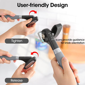 Beneno Can Opener, Manual Side Safe Cut Can Opener Smooth Edge with Durable Sharp Blade, Effort-Saving Knob & Comfortable Non-slip Handle, Brown