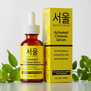 SeoulCeuticals Chebula Active Serum for Face - Korean Skin Care Anti Aging Natural K Beauty Skincare With Hyaluronic Acid + Spotted Orchid for Healthy, Youthful Glowing Skin 1oz