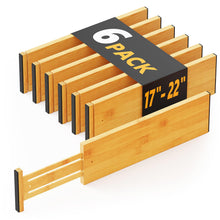 Load image into Gallery viewer, SpaceAid Bamboo Dresser Drawer Dividers 6 Pack, 4.65“ High Adjustable 12.5“-17” Drawer Organizers, Expandable Organization for Clothing, Clothes, Dressers, Natural