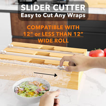 Load image into Gallery viewer, SpaceAid WrapNeat 2 in 1 Wrap Organizer with Cutter and Labels, Plastic Wrap, Aluminum Foil and Wax Bamboo Dispenser for Kitchen Storage Organization Holder for 12&quot; Roll (Natural)