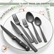 Load image into Gallery viewer, Black Silverware Set, Umit Chef 48Pcs Black Flatware Set with Steak Knives for 8, Food-Grade Stainless Steel Flatware Utensils Set, Cutlery Set for Home Kitchen and Restaurant