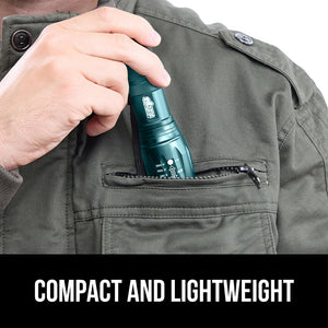 Powerful LED Tactical Flashlight, 750 FT High Lumens 5 Adjustable Modes, Water Resistant, Ultra Bright Zoom Flashlights, Small Mini Flash Light, Camping, Night Dog Walking, Turquoise