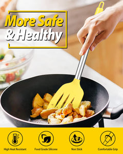 Pack of 2 Silicone Solid Turner, Non Stick Slotted Kitchen Spatulas, High Heat Resistant BPA Free Cooking Utensils, Ideal Cookware for Fish, Eggs, Pancakes(Black)