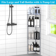 Load image into Gallery viewer, 4 Tier Floor Standing Corner Shower Caddy Organizer Shelf with Hooks, Bathroom Shelves Stand Rack, Black