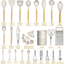 Load image into Gallery viewer, Umite Chef Silicone Kitchen Utensil Set, 34PCS Heat Resistant Kitchen Gadgets and Tools With Grater, Wood Handles for Nonstick Cookware