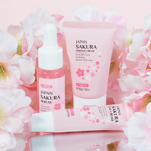 Skin Care Set JAPAN SAKURA Beauty Gift Sets Skin Care Kit with Cleanser, Toner, Lotion, Serum, Eye Cream, Face Cream, Make up Primer Travel Kit for Women Wife Mom 7pcs