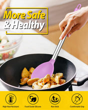 Load image into Gallery viewer, Pack of 2 Large Silicone Cooking Spoon Non Stick Solid Basting Spoons Heat-Resistant Kitchen Utensils for Mixing Serving (Gray-Blue)