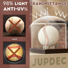 Load image into Gallery viewer, JupDec Baseball &amp; Hat Display Case with Wood Stand, Clear Acrylic Game Ball Holder Showcase, UV Protection Souvenirs and Collectibles Box, Ideal Gift for Autograph Single MLB Ball
