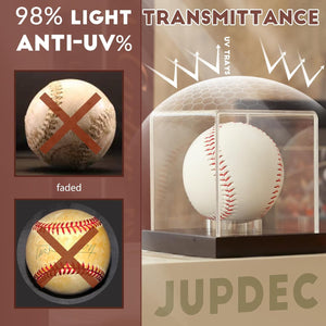 JupDec Baseball & Hat Display Case with Wood Stand, Clear Acrylic Game Ball Holder Showcase, UV Protection Souvenirs and Collectibles Box, Ideal Gift for Autograph Single MLB Ball
