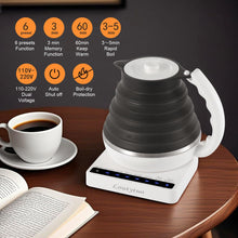 Load image into Gallery viewer, Ultrathin Food Grade Silicone Travel Foldable Electric Kettle Variable Temperature Control with Dual Voltage, Auto Shutoff &amp; Boil Dry Protection &amp; Keep Warm, 555ML 110-220V US Plug (Black)