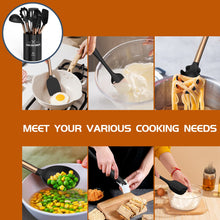 Load image into Gallery viewer, Silicone Cooking Utensil Set, Umite Chef 15pcs Silicone Cooking Kitchen Utensils Set, Non-stick - Best Kitchen Cookware with Stainless Steel Handle - Black
