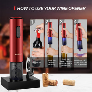 Secura Electric Wine Opener, Automatic Bottle Corkscrew Opener with Foil Cutter, Rechargeable (Champagne Gold)