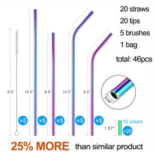Load image into Gallery viewer, 20 Pack Reusable Stainless Steel Metal Straws,10.5&quot; &amp; 8.5&quot; Reusable Drinking Straws with 20 Silicone Tips 5 Straw Brushes 1 Travel Case,Eco Friendly Extra Long Metal Straw Fit for 20 24 30 oz Tumbler