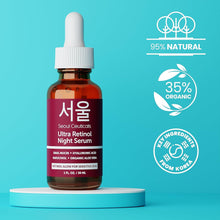Load image into Gallery viewer, SeoulCeuticals Korean Retinol Night Serum + Retinol Night Cream for Face + 97.5% Snail Mucin for Sensitive Skin