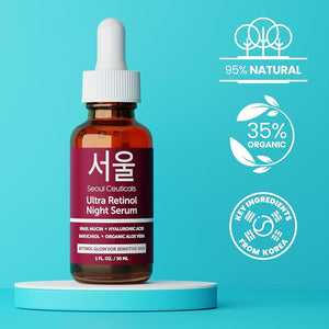 SeoulCeuticals Korean Retinol Night Serum + Retinol Night Cream for Face + 97.5% Snail Mucin for Sensitive Skin