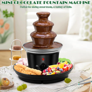 MINI Chocolate Fondue Fountain, 32-Ounce Stainless Steel Electirc Chocolate Fondue Set, 3-Tier Chocolate Melting Foundue Set with 6 Stainless Steel Forks for Chocolate, Butter, Candy (Black)