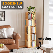 Load image into Gallery viewer, SpaceAid 6 Tier Rotating Bookshelf Tower, Bamboo Spinning Book Shelf, Revolving 360 Bookcase Storage Swivel Round Carousel, Vertical Rotate Turning Spiral Corner Organizer (6-Tier Walnut)