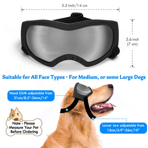 Dog Sunglasses Dog Goggles Pet Glasses Pet Eyewear with Adjustable Strap, Glasses for Medium Large Dog Swimming Skating Glasses UV Proof Windproof Dustproof (Black Frame + Gray Lens)