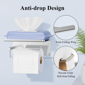 Self-Adhesive Toilet Paper Roll Holder - Wall Mount Or Adhesive Toilet Paper Holder with Shelf,Toilet Roll Holder, Tissue Holder for Bathroom,Wall Toilet Paper Holder, Stainless Steel,Chrome