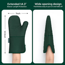 Load image into Gallery viewer, Beneno Non-Slip Silicone Textured Cotton Oven Mitts, Heat Resistant up to 500° F, Flexible Grip with 14.3&quot;x7&quot; Longer Protection, Durable 100% Cotton Oven Mitts for Kitchen &amp; Barbecue, 2-Pack, Green