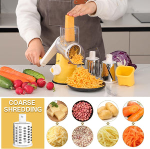 Rotary Cheese Grater Hand Crank Cheese Shredder for Fresh Cheese, Vegetable, Nuts,Non-slip Suction Base, Free Cleaning Brush Three Blades, Black