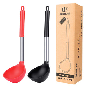 Pack of 2 Ladle Spoon,Silicone Large Spoon for Soup,Non Stick Kitchen Utensils with High Heat Resistant,BPA Free Perfect Kitchen Tools for Cooking, Stirring,Serving Soups (GREY-BLUE)