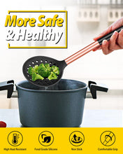 Load image into Gallery viewer, Kitchen Ladle Strainer Set of 2 Large Slotted Spoon with High Heat Resistant BPA Free Non Stick Cooking Skimmers For Draining and Frying (Grey and Teal Blue)
