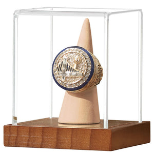 JupDec Baseball Display Case - Clear Cube Baseball Holder with Wooden Base, Autograph Stand Box for Single Ball, Acacia Wood, Brown, 1 Pack