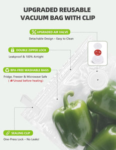 Vacuum Sealer Bags, Reusable Vacuum Zipper Bag, BPA Free Heavy Duty Vacuum Storage Bag for Food, Large Size 15 Bags
