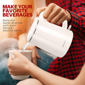 Secura Stainless Steel Double Wall Electric Kettle Water Heater for Tea Coffee w/Auto Shut-Off and Boil-Dry Protection, 1.0L (Orange) SWK-1001DO/HB-K012